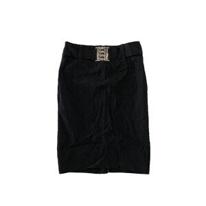 Forever Skirt Womens M Black Knee Length Pencil Decorative Hook Buckle WaistBelt